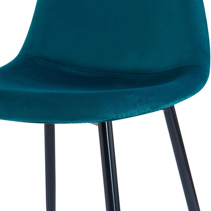 Lot de 4 chaises en métal et velours bleu canard