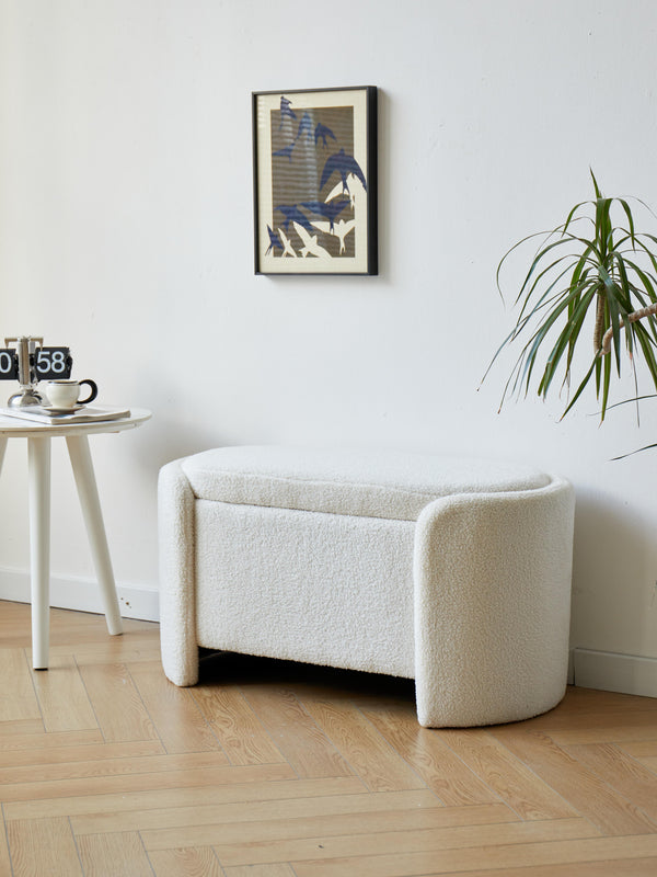 MOSS White Bouclé Storage Bench