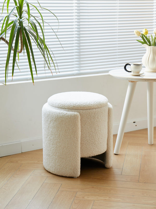 MOSS White Bouclé Pouf