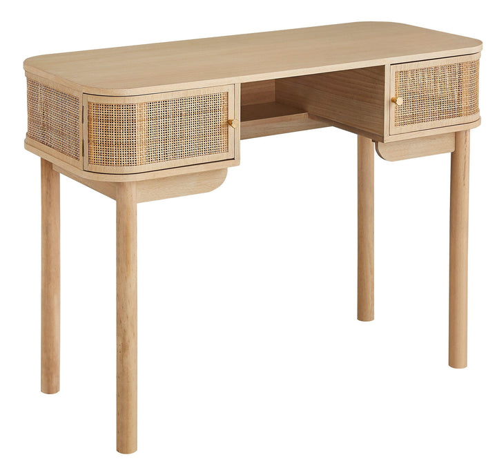 Bureau 2 portes en bois et cannage/rotin