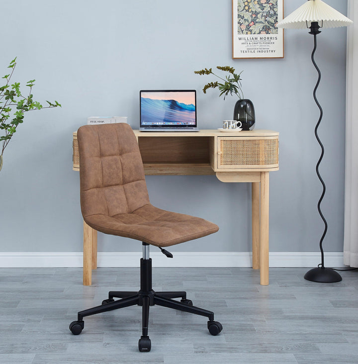 Chaise de bureau capitonnée réglable en simili marron