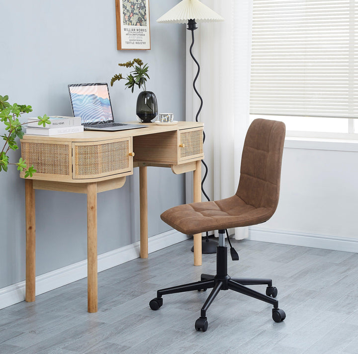 Chaise de bureau capitonnée réglable en simili marron