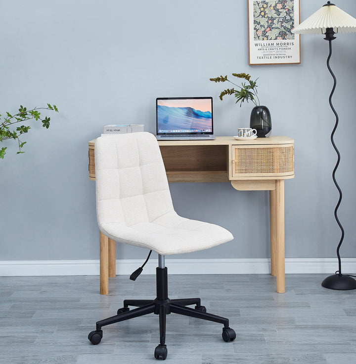 Chaise de bureau capitonnée réglable en tissu beige