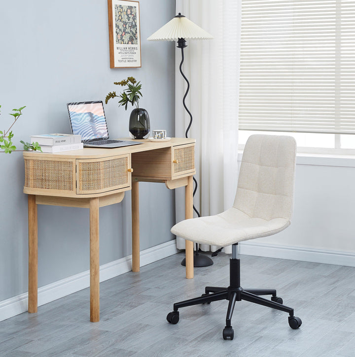 Chaise de bureau capitonnée réglable en tissu beige