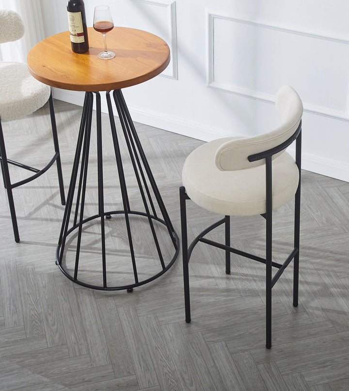 Lot de 2 tabourets de bar en métal et velours beige