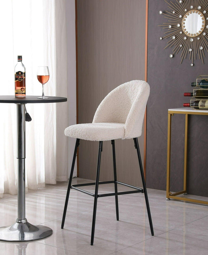 Lot de 2 tabourets de bar en métal et bouclettes blanches