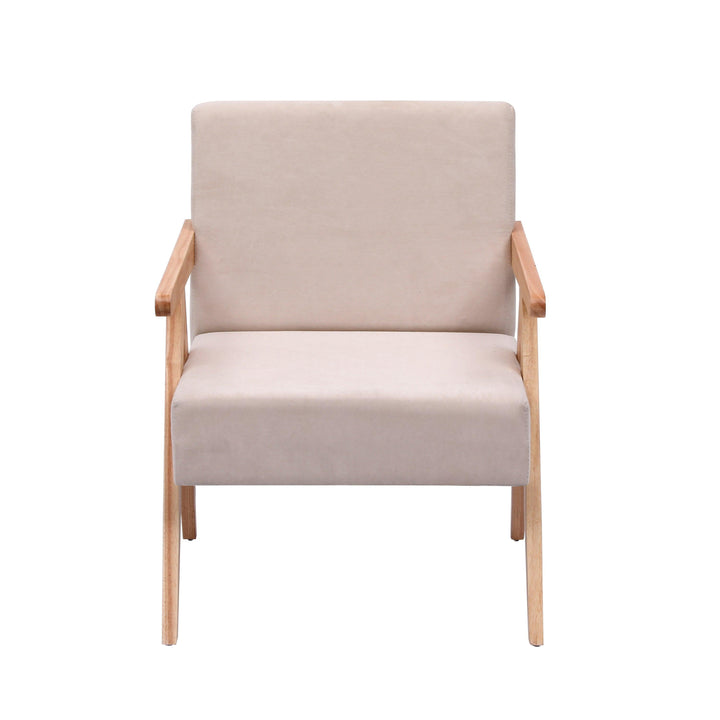 Fauteuil de salon en bois massif et velours beige