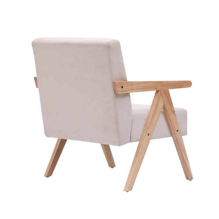 Fauteuil de salon en bois massif et velours beige