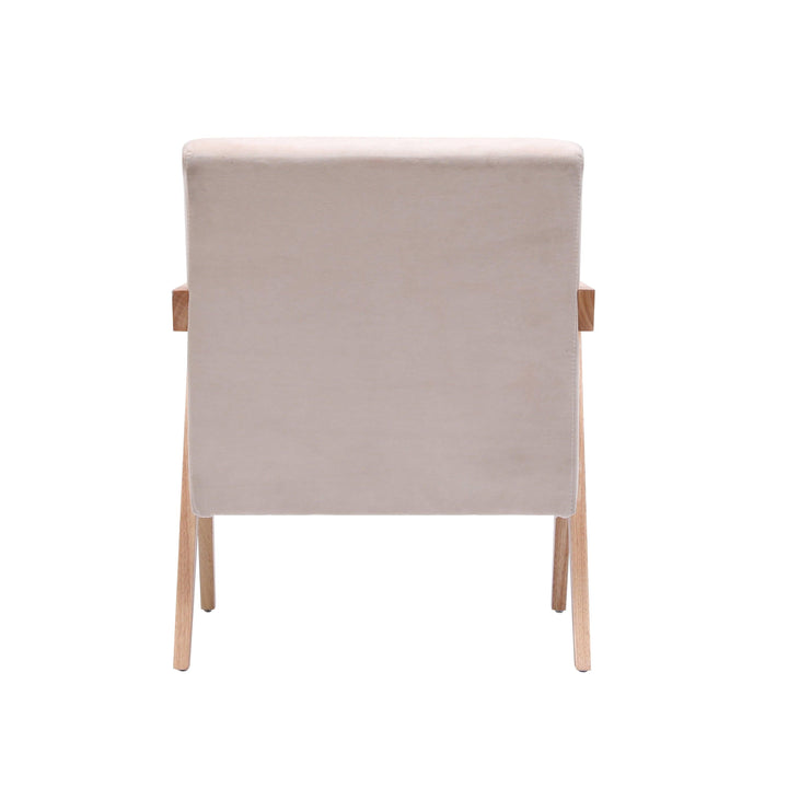 Fauteuil de salon en bois massif et velours beige