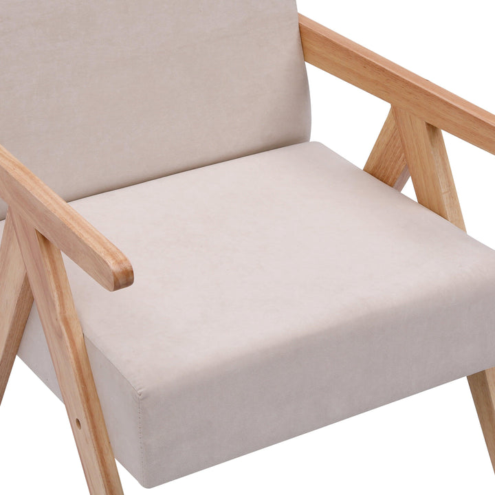 Fauteuil de salon en bois massif et velours beige