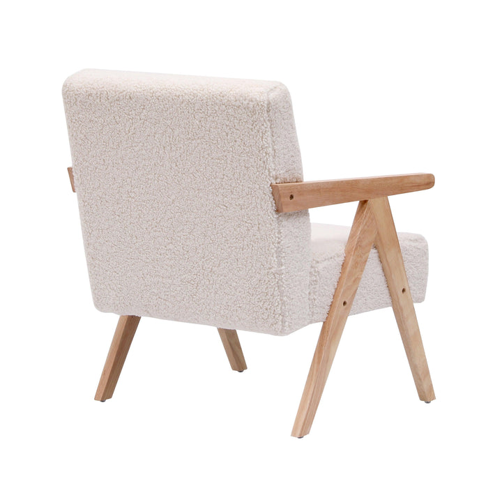 Fauteuil de salon en bois massif et bouclettes blanches