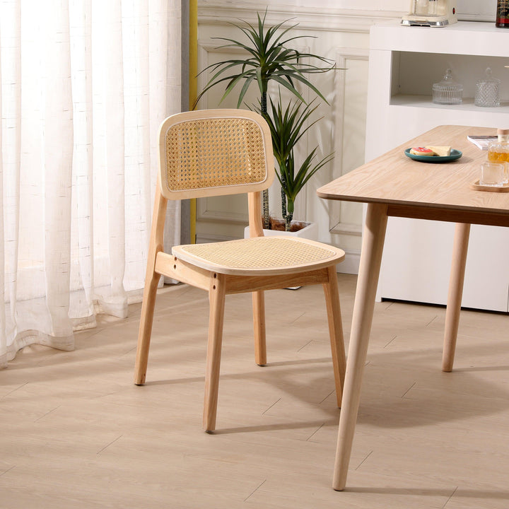 Lot de 2 chaises en bois massif et rotin naturel