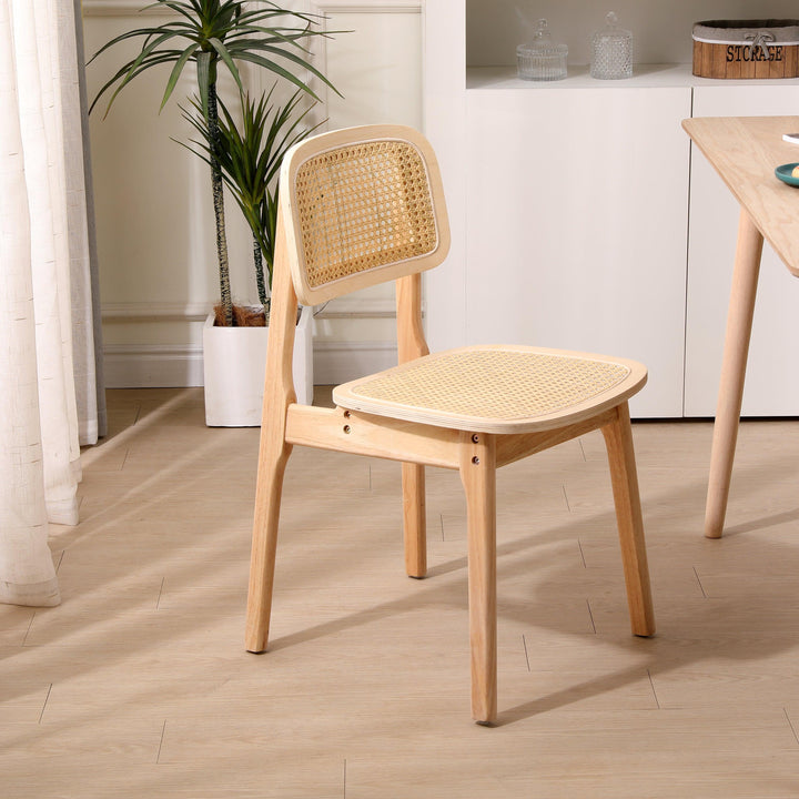 Lot de 2 chaises en bois massif et rotin naturel