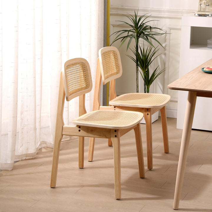 Lot de 2 chaises en bois massif et rotin naturel