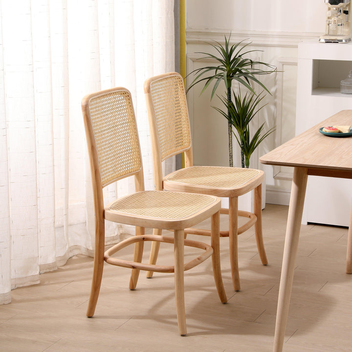 Lot de 2 chaises en bois massif et rotin naturel