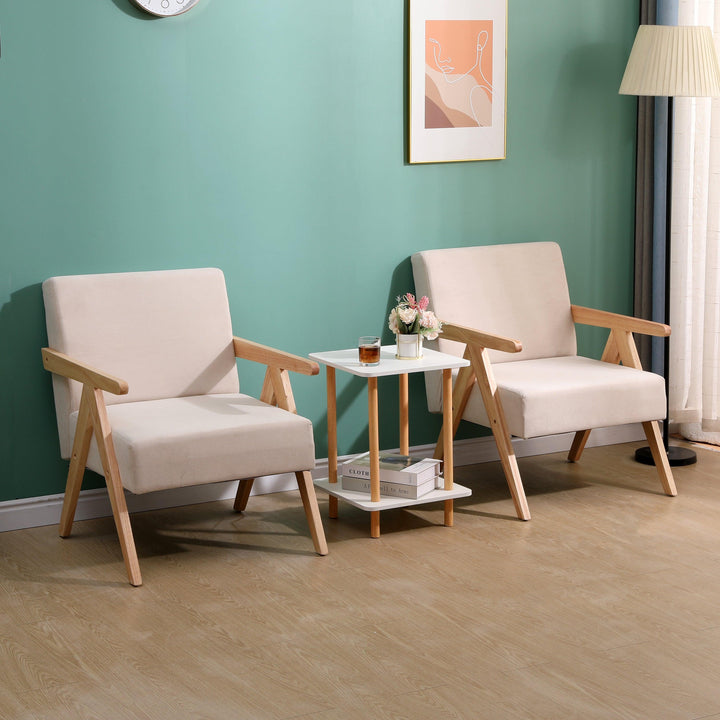 Fauteuil de salon en bois massif et velours beige