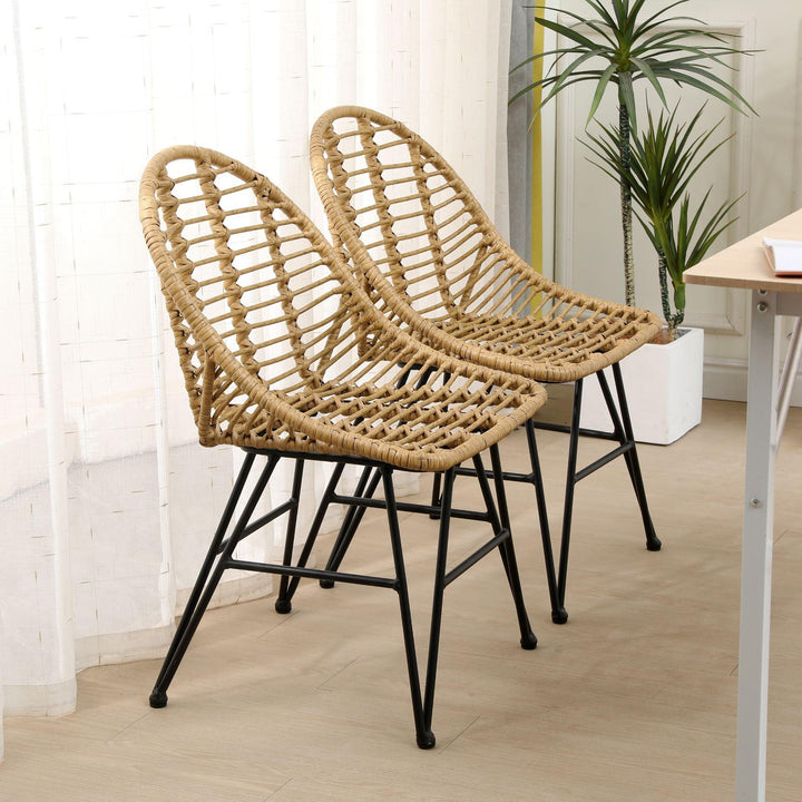 Lot de 4 chaises en métal et rotin