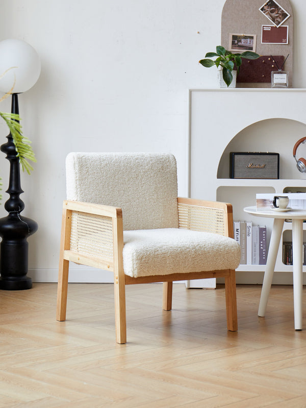 BORGO Wood and White Cane Lounge Chair