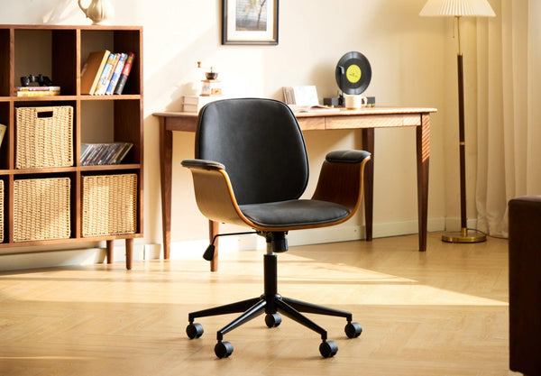 KOLDING Wood and Black Faux Leather Adjustable Office Chair