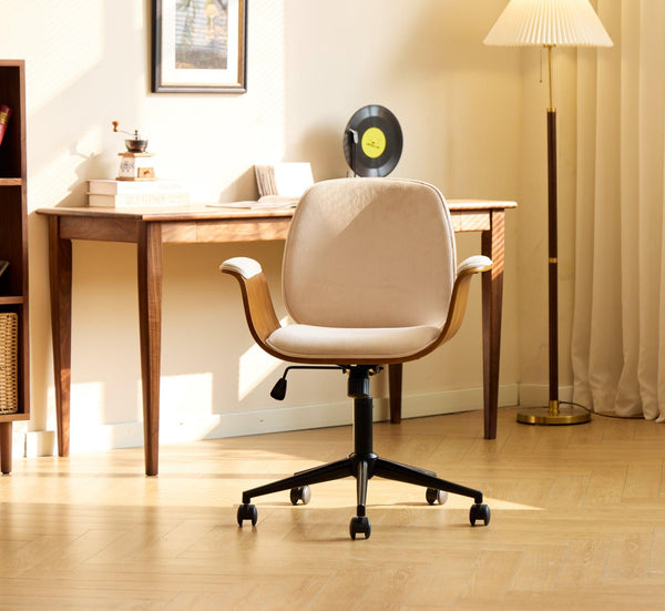 KOLDING Wood and Beige Corduroy Adjustable Office Chair