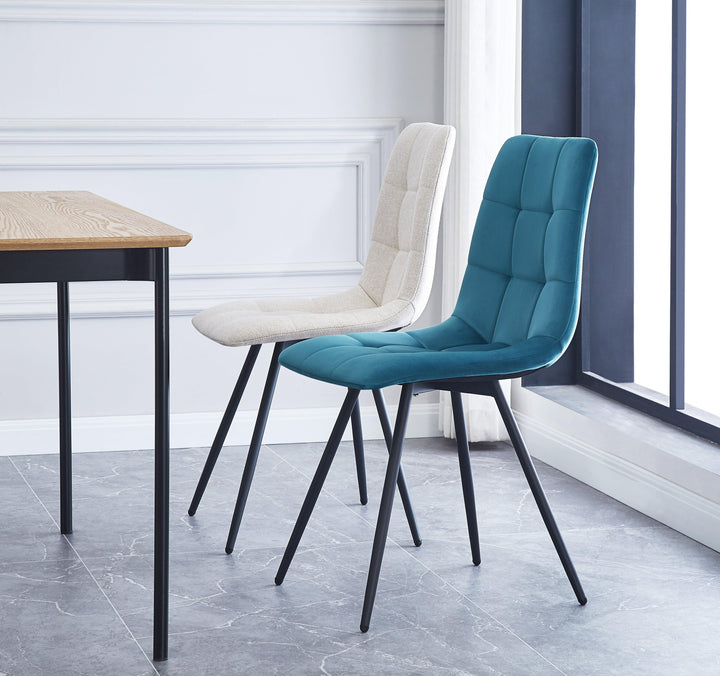 Lot de 2 chaises en métal et velours bleu canard