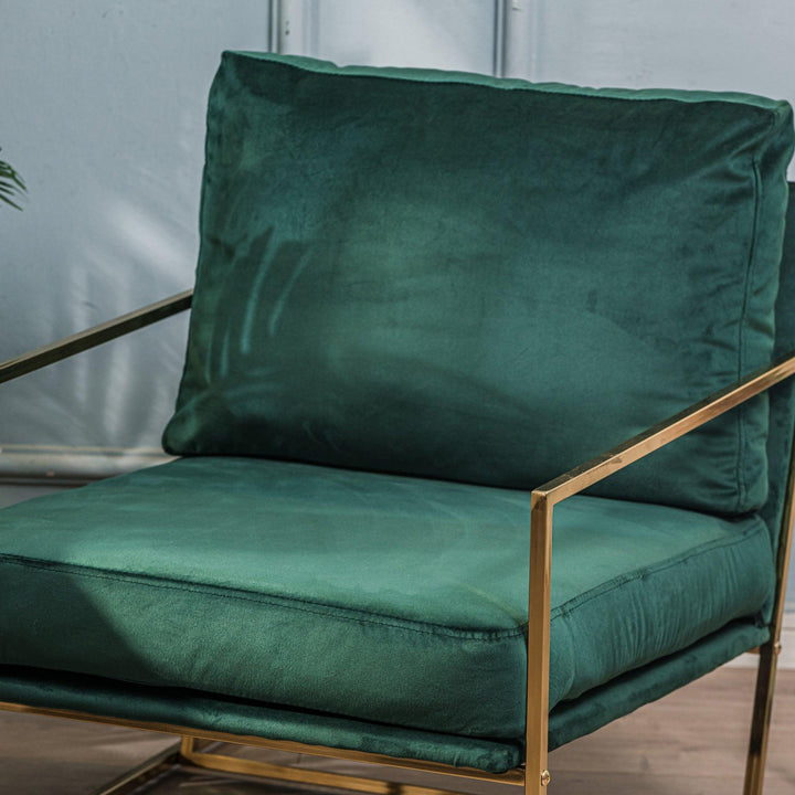 Fauteuil de salon en métal et velours vert