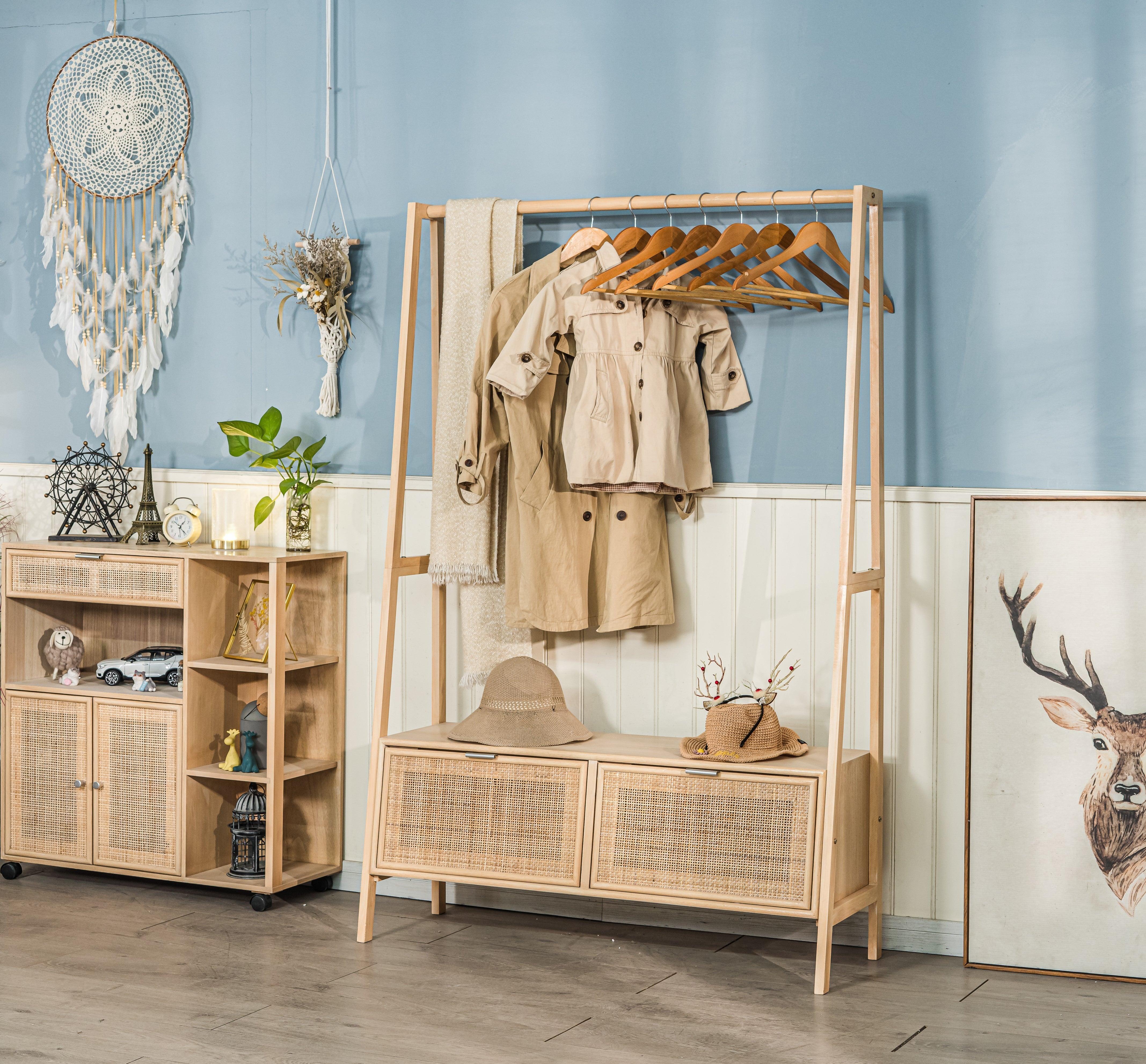 Turquoise Coat Rack TURKU Rattan and Wood Coat Rack – Nordlys USA