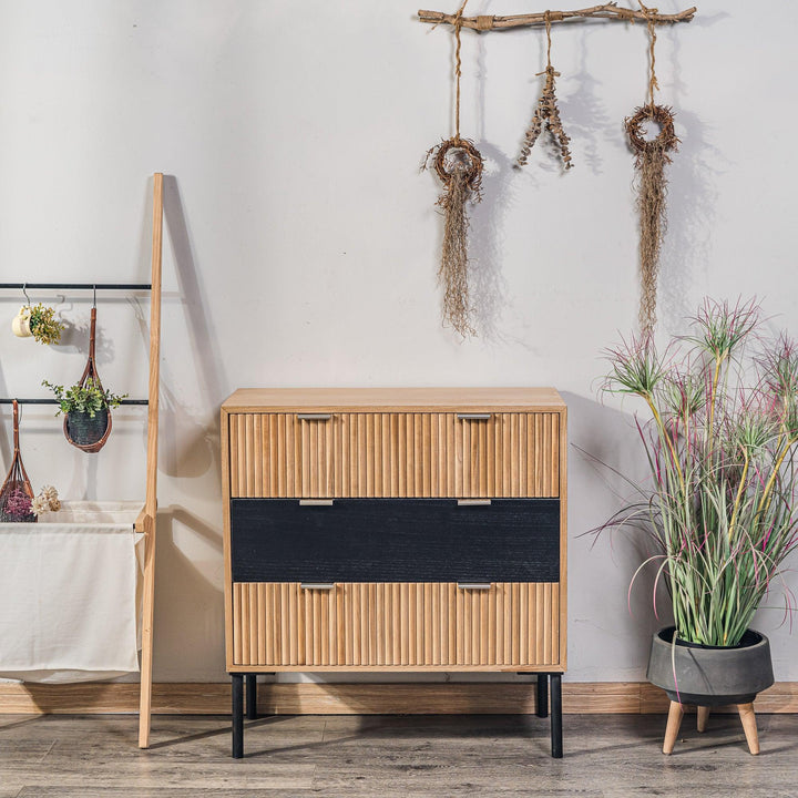 Commode 3 tiroirs en bois et metal