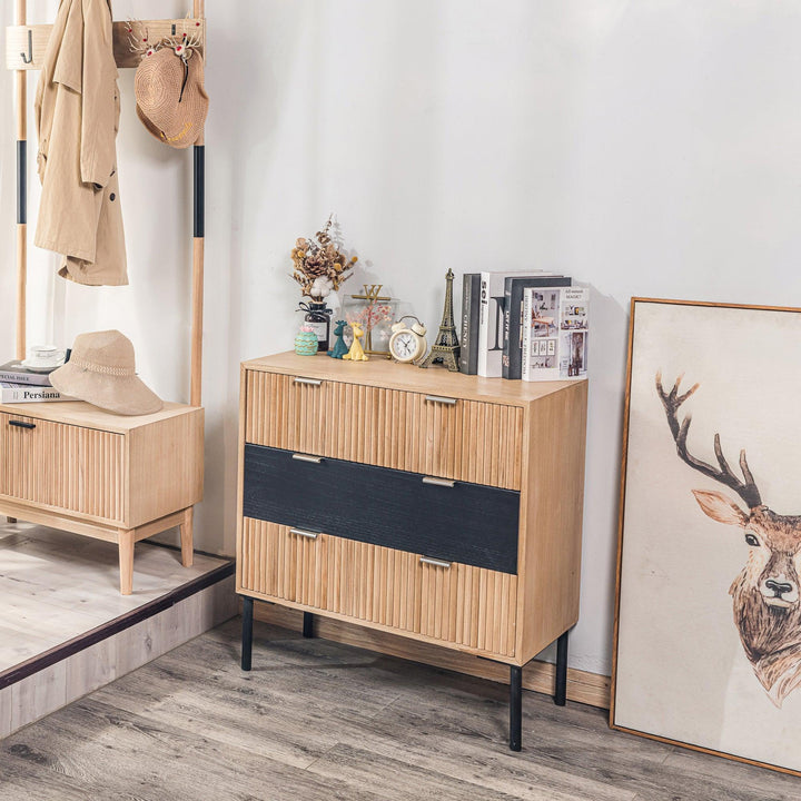 Commode 3 tiroirs en bois et metal