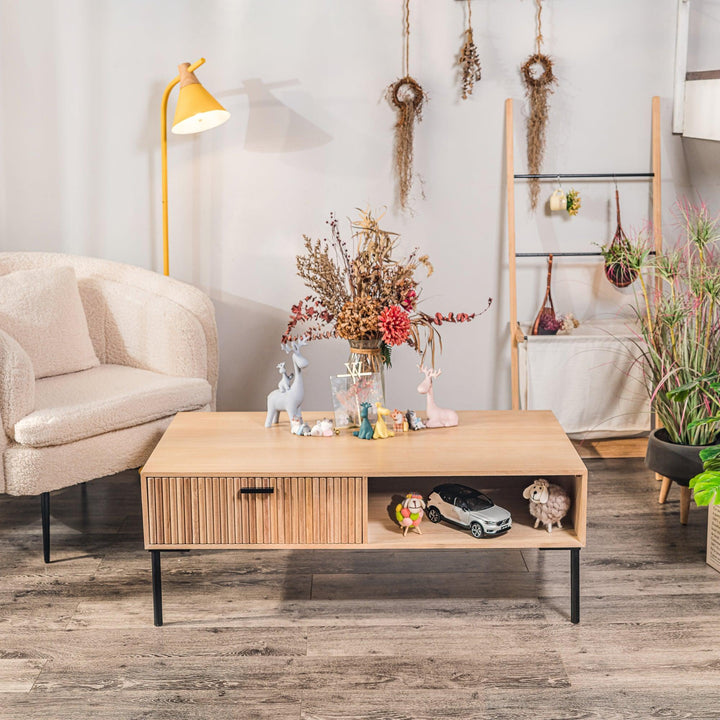 Table basse en bois massif et metal