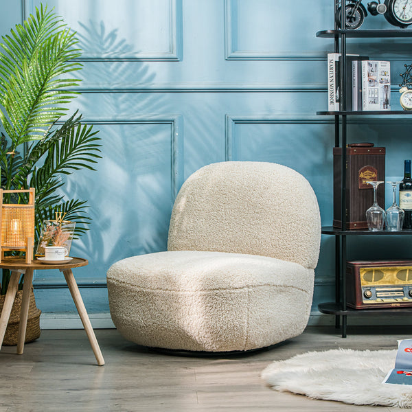 KAMPALA White Bouclé Swivel Lounge Chair