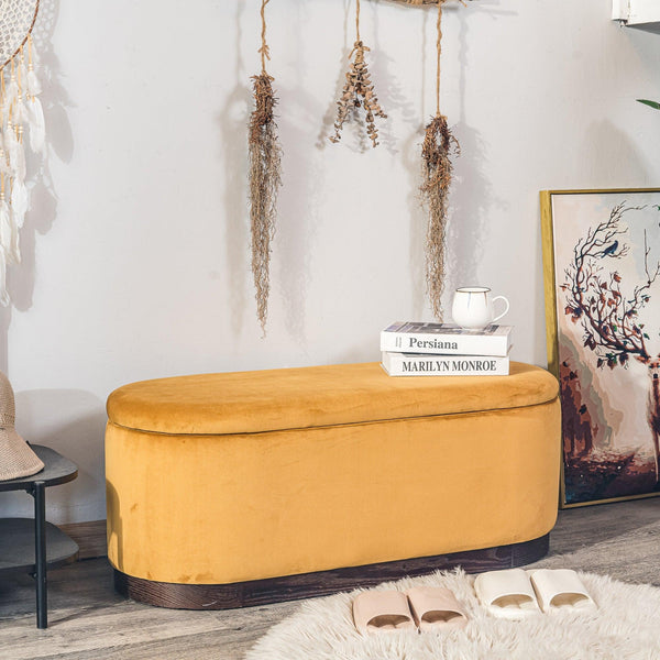 LIMA Mustard Yellow Velvet and Wood Storage Bench