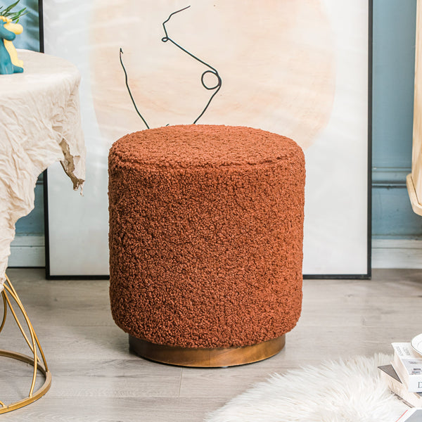 SOKA Terracotta Bouclé Pouf with Wooden Base