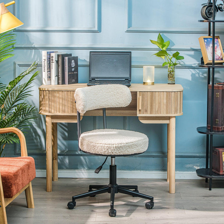 Chaise de bureau réglable en bouclettes blanches