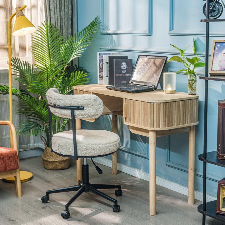 Chaise de bureau réglable en bouclettes blanches