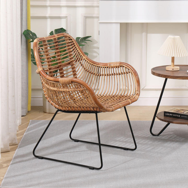 Lot de 2 fauteuils en métal et rotin naturel