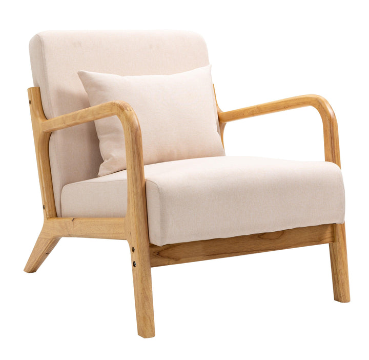 Fauteuil de salon en bois massif et tissu beige