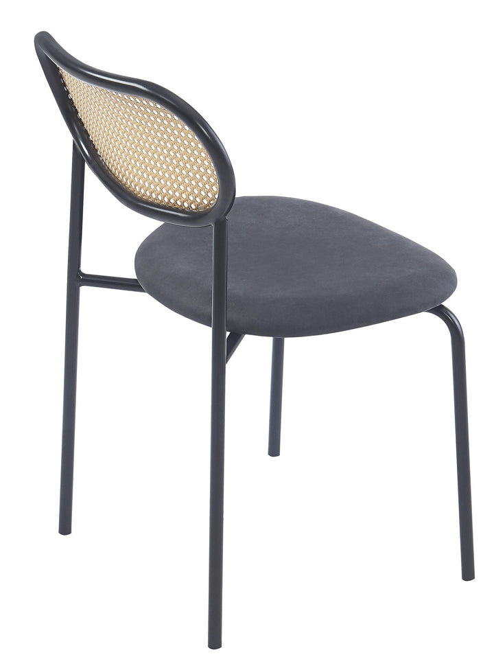 Lot de 2 chaises en métal et cannage avec assise en simili noir