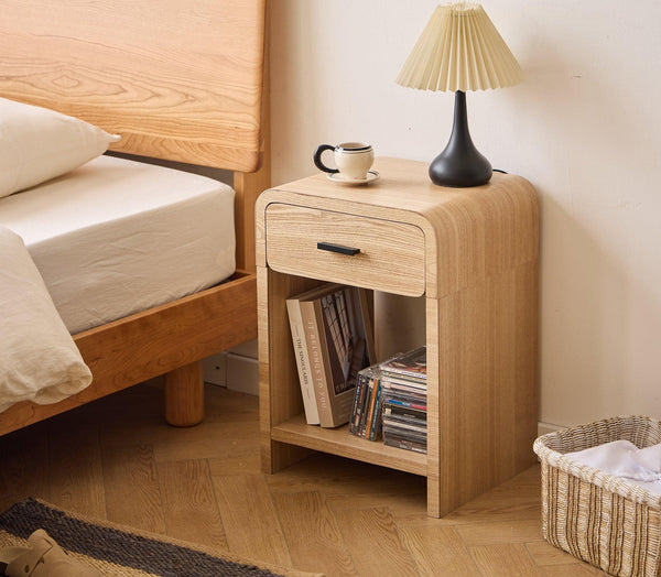 SKIVE 1-Drawer Brown Wood Bedside Table