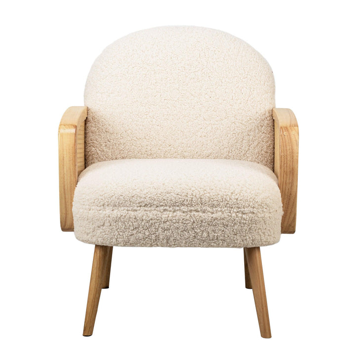 Fauteuil de salon en bois massif et cannage blanc