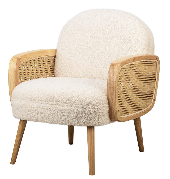 Fauteuil de salon en bois massif et cannage blanc