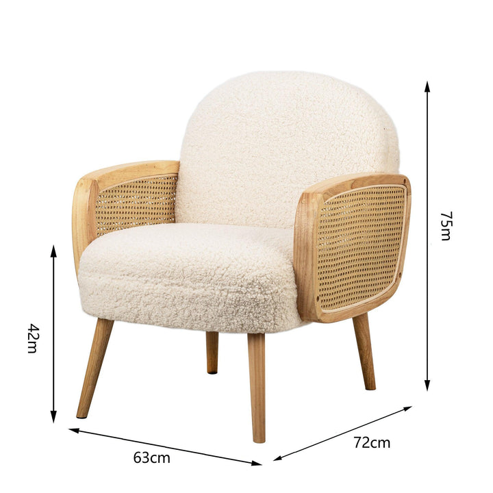 Fauteuil de salon en bois massif et cannage blanc