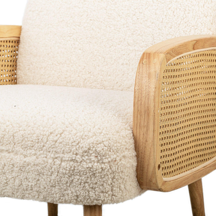 Fauteuil de salon en bois massif et cannage blanc