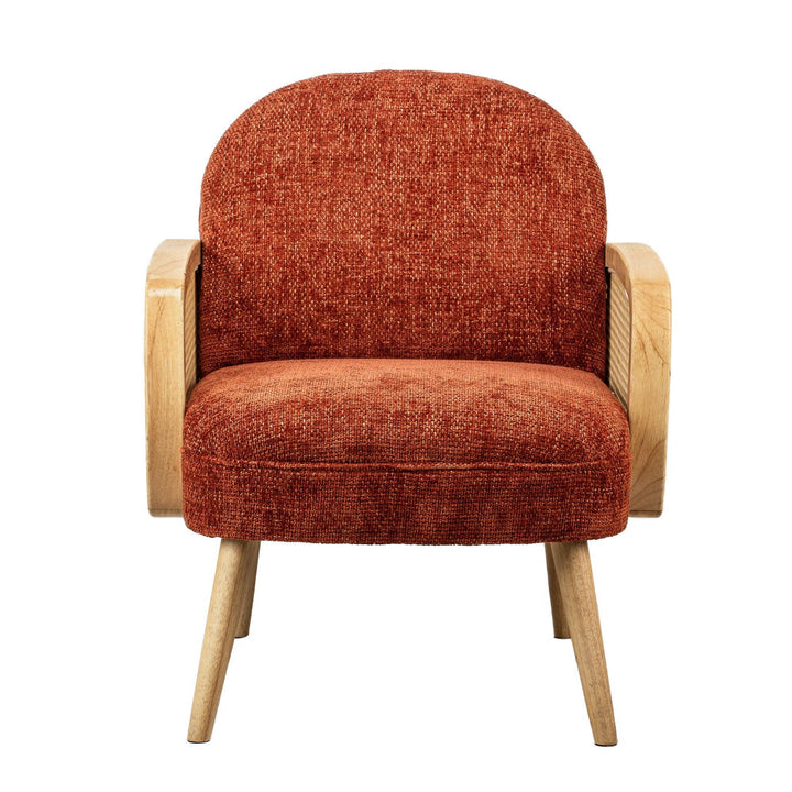 Fauteuil de salon en bois massif et cannage terracotta