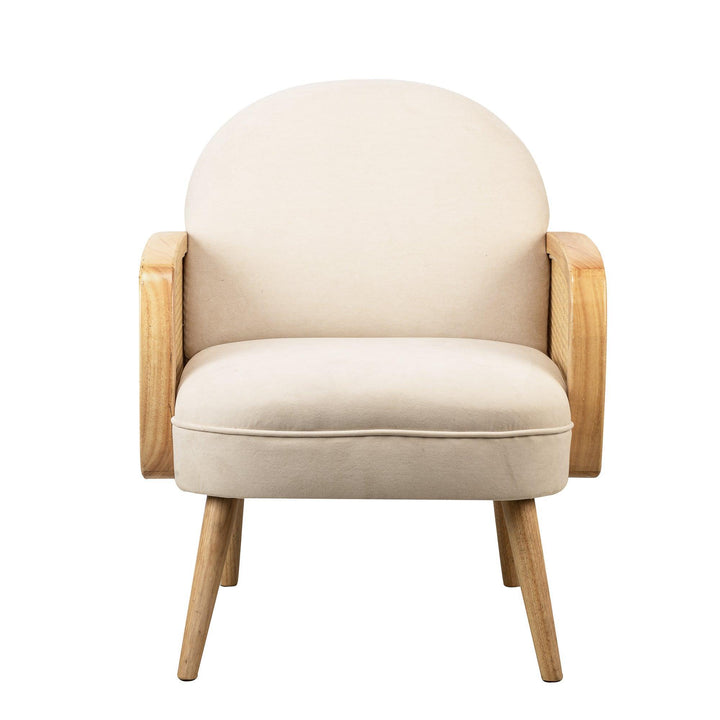 Fauteuil de salon en bois massif et cannage beige