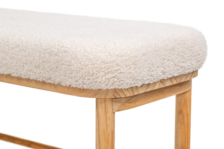 Banc avec rangement en pin massif et bouclettes blanches