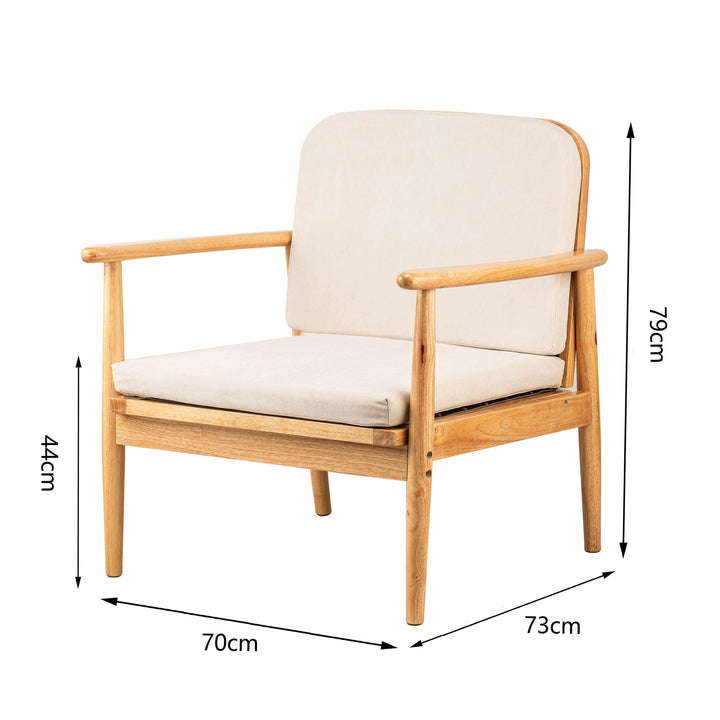 Fauteuil de salon en bois massif et tissu beige