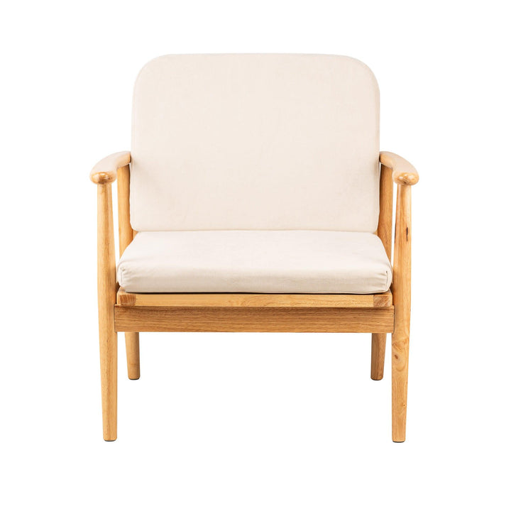 Fauteuil de salon en bois massif et tissu beige