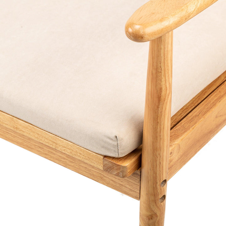 Fauteuil de salon en bois massif et tissu beige