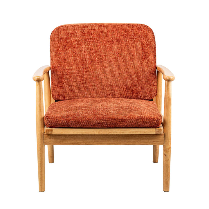 Fauteuil de salon en bois massif et tissu terracotta